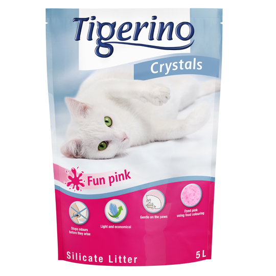Kanonpris på 3 x 5 l Tigerino Crystals kattsand! - Crystals Fun (rosa)