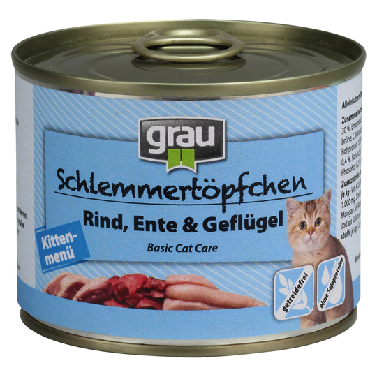 GRAU Gourmet spannmålsfritt 6 x 200 g - Kitten: Nötkött, anka & fågel