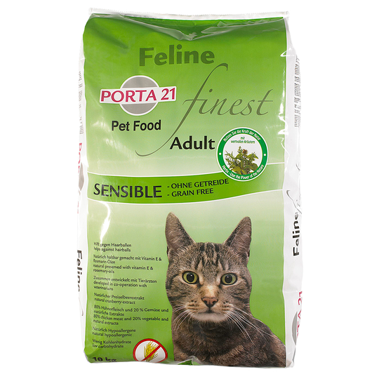 Ekonomipack: 2 x 10 kg Porta 21 torrfoder för katter - Feline Finest Sensible - spannmålsfritt
