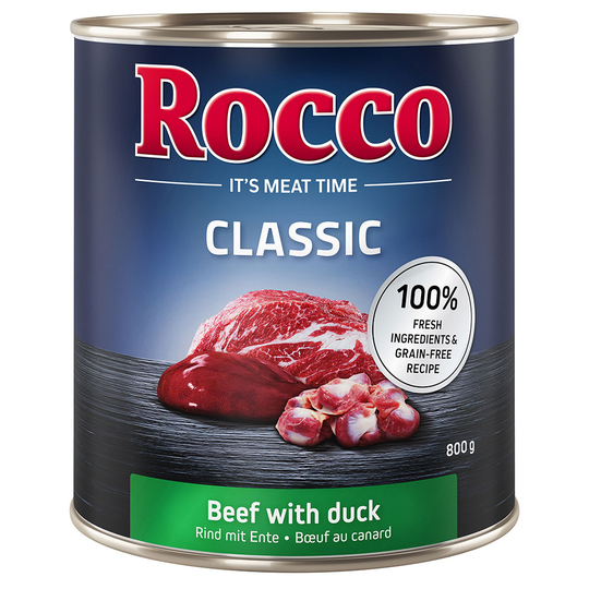Ekonomipack: Rocco Classic 24 x 800 g hundfoder Nötkött & anka