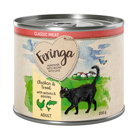 Ekonomipack: Feringa Classic Meat Menu 24 x 200 g - Öring & kyckling med potatis & persilja