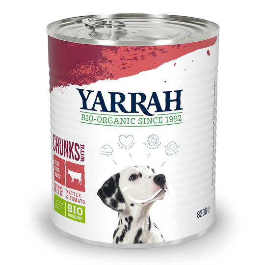 9 + 3 på köpet! 12 burkar Yarrah Organic - Sås: eko-kyckling, eko-nötkött, eko-nässlor & eko-tomater 12 x 820 g