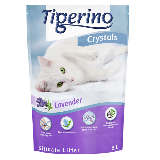 Kanonpris på 3 x 5 l Tigerino Crystals kattsand! - Crystals med lavendeldoft