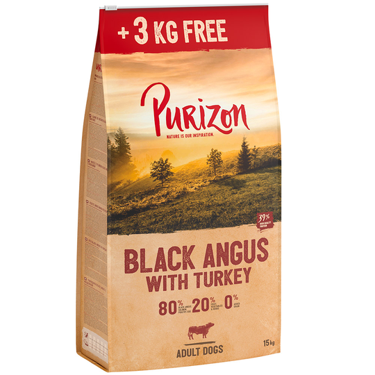12 kg + 3 kg på köpet! 15 kg Purizon - Adult Black Angus Beef & Turkey