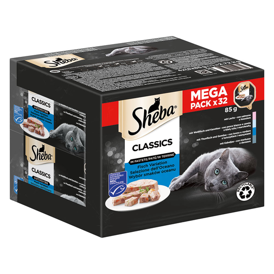 52 + 12 på köpet! 64 x 85 g Sheba i portionsform - Classics in Paté