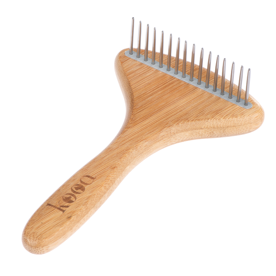 kooa krattformad kam / tovutredare av bambu med roterande tänder - L 17,5 x B 10 cm
