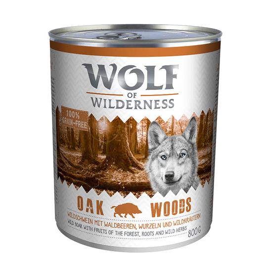 Ekonomipack: Wolf of Wilderness 12 x 800 g - Oak Woods - Wild Boar