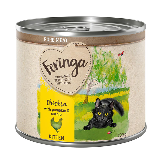 Feringa Pure Meat Kitten 6 x 200 g - Kyckling, pumpa & kattmynta