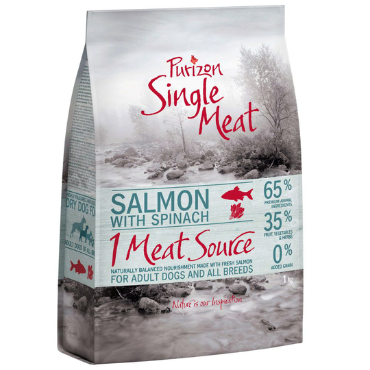 2 x 1 kg Purizon torrfoder till sparpris! - Single Meat Salmon & Spinach - spannmålsfritt
