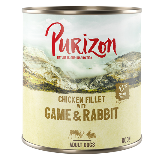 5 + 1 på köpet! 6 x 400/800 g Purizon våtfoder - 6 x 800 g Game & Rabbit