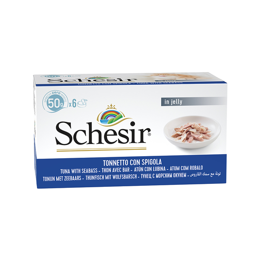 Schesir Small i gelé 12 x 50 g - Blandpack: Tonfisk + Tonfisk & havsbborre