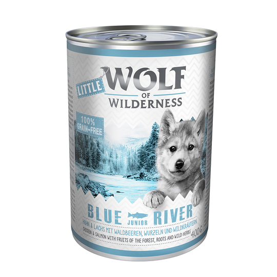 Ekonomipack: Little Wolf of Wilderness 12 x 400 g - Blue River Junior - Chicken & Salmon