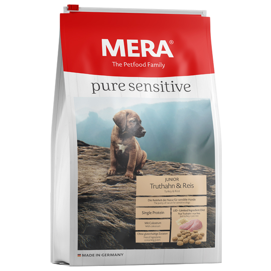Ekonomipack: 2 x 12,5 kg MERA hundfoder pure sensitive Junior Kalkon & ris