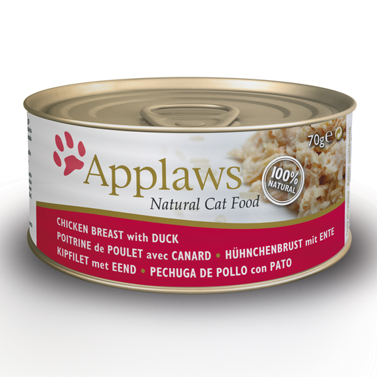 Blandat sparpack: 24 x 70 g Applaws våtfoder i buljong + 6 x 70 g Cosma Nature! - Kycklingbröst & anka + Cosma Nature provpack