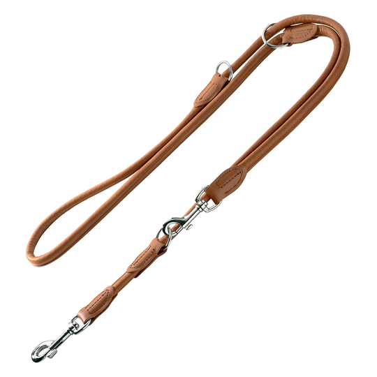 HUNTER Round & Soft Elk set: koppel + halsband, konjak - Halsband storlek: max. 55 cm, Ø 10 mm