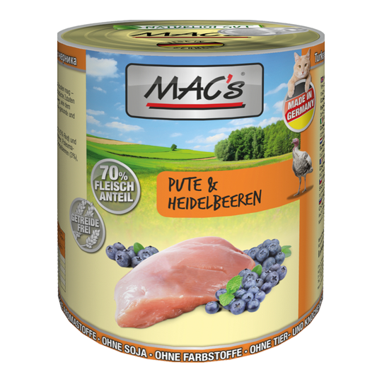 MAC's Cat kattfoder 6 x 800 g - Kalkon & blåbär