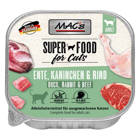 Ekonomipack: MAC's Cat kattfoder portionsform 32 x 85 g - Anka, kanin & nötkött