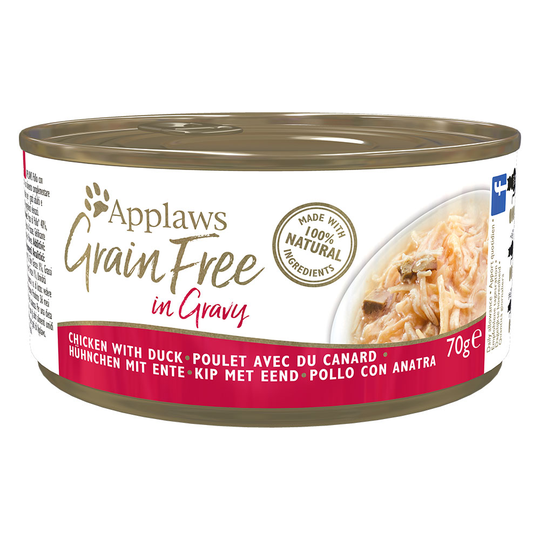 34 + 14 på köpet! 48 x 70 g Applaws våtfoder - Grainfree in Gravy: Kyckling & anka