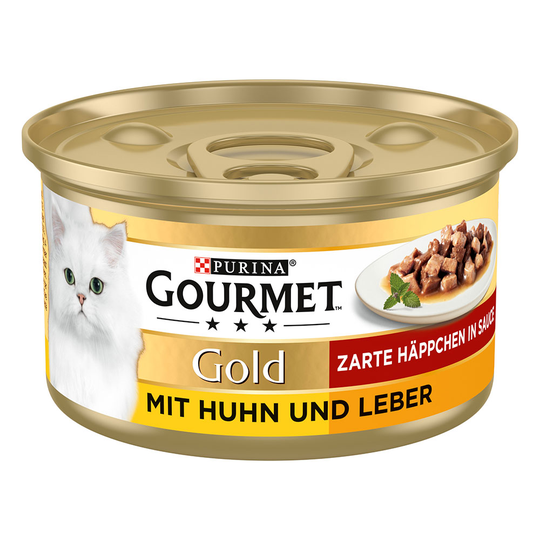 24 + 12 på köpet! 36 x 85 g Gourmet Gold - Möra bitar i sås - Kyckling & lever