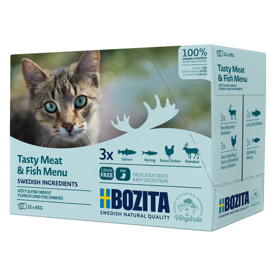 Blandpack: Bozita bitar i sås Pouch 12 x 85 g - Blandpack kött och fisk (4 sorter)
