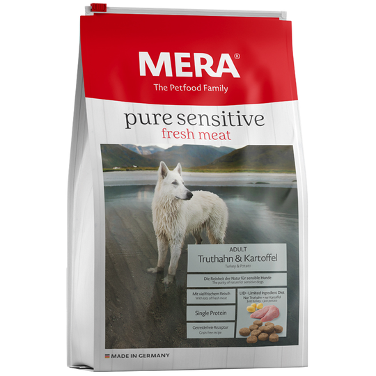 Ekonomipack: 2 x 12,5 kg MERA hundfoder pure sensitive fresh meat Kalkon & potatis, spannmålsfritt (2 x 12,5 kg)