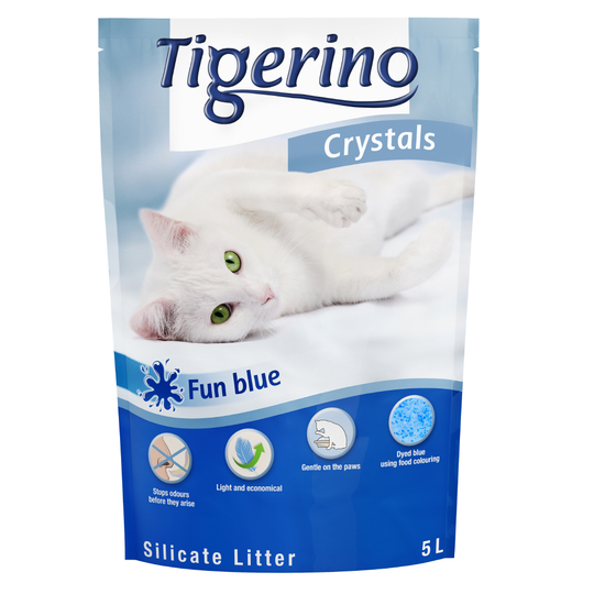 Kanonpris på 3 x 5 l Tigerino Crystals kattsand! - Crystals Fun (blått)