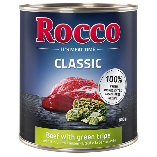 Rocco Classic 6 x 800 g hundfoder - Nötkött & grön våm