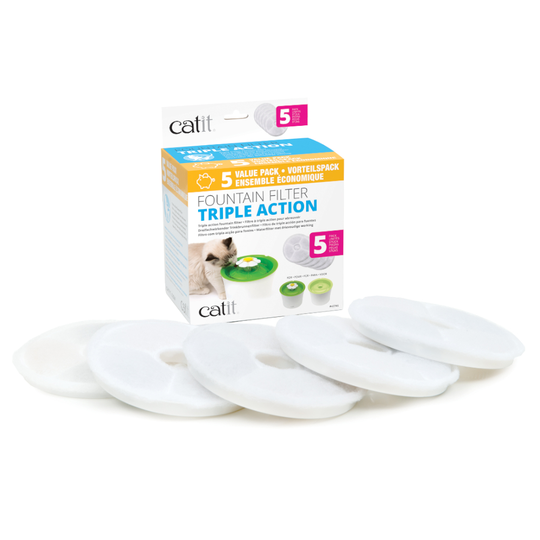 Catit Flower Fountain rostfritt stål - 5-set Catit 2.0 TRIPLE ACTION filter