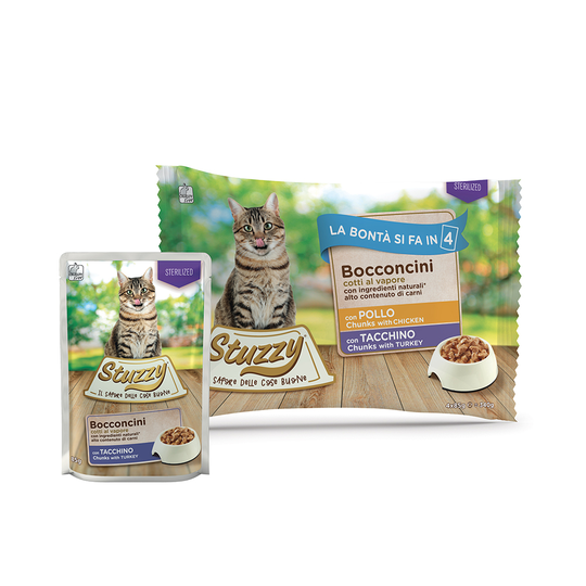 Blandpack: Stuzzy Cat i portionspåse 4 x 100 g - Mix 2 sorter: Sterilized Kyckling + Kalkon
