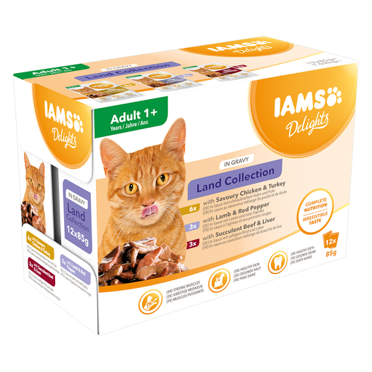IAMS Delights Adult i sås 12 / 24 x 85 g - Land Mix 12 x 85 g