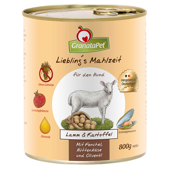 Ekonomipack: GranataPet Liebling's Mahlzeit 12 x 800 g - Lamm & potatis med fänkål, färskost och olivolja