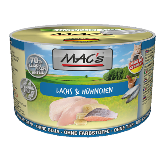 Ekonomipack: MAC's Cat kattfoder 12 x 200 g - Blandpack: Lax & kyckling + Anka, kalkon & kyckling