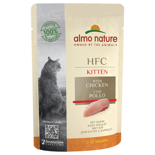 Ekonomipack: Almo Nature HFC Kitten 24 x 55 g - Med kyckling