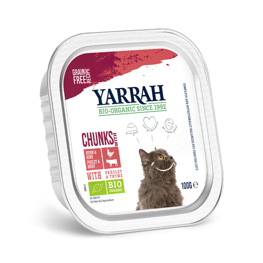 5 + 1 på köpet! 6 x 100 g Yarrah Organic Paté / Chunks - Chunks Kyckling & nötkött