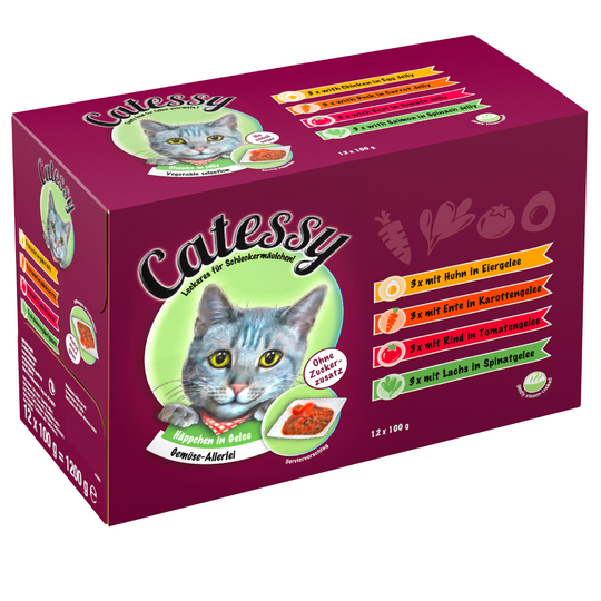 Ekonomipack: 108 x 100 g Catessy bitar i gelé och sås - 108 x 100 g med 12 olika sorter