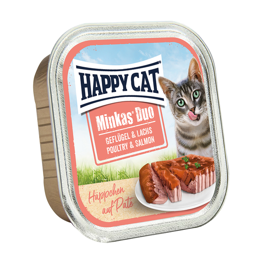 Happy Cat Duo - Bitar med paté 12 x 100 g - Fjäderfä & lax