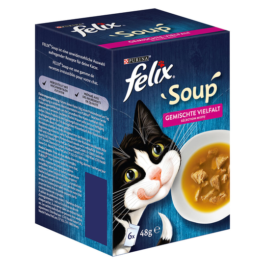 6 + 6 på köpet! 12 x 48 g Latz Soup kattmat - Mix Farm & Fish Selection