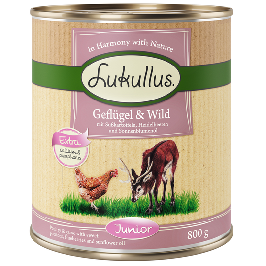 Lukullus Junior Fjäderfä & vilt (spannmålsfritt) - 6 x 800 g