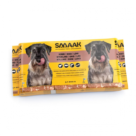 Smaak Raw Complete Dog Adult Kyckling, Gris & Lax (3 x 200 g)