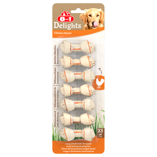 2 + 1 på köpet! 3 x 8in1 Delights hundgodis - Tuggben med kyckling: XS, 3 x 84 g (21 st)
