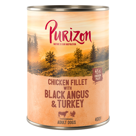 Ekonomipack: Purizon Adult 12 x 400 g - Black Angus & Turkey with Sweet Potato & Cranberry