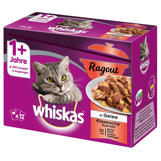 Ekonomipack: 96 x 85 / 100 g Whiskas - 1+ Ragout Klassiskt urval i gelé 85 g