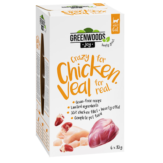 Ekonomipack: Greenwoods Joy 24 x 85 g - Kycklingfilé med kalv