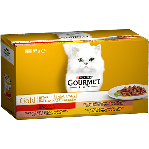 Våtfoder oxkött, kalkon, lax & kyckling i sås 4-pack - 4 x 85 g