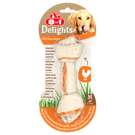 2 + 1 på köpet! 3 x 8in1 Delights hundgodis - Tuggben med kyckling: M, 3 x 65 g (3 st)