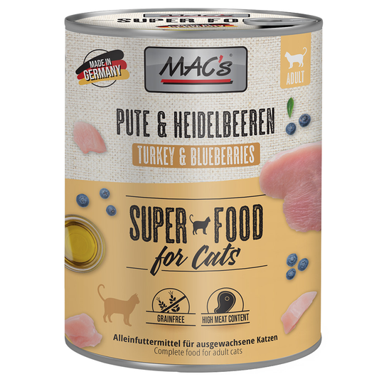 Ekonomipack: MAC's Cat våtfoder 24 x 800 g - Kalkon & blåbär