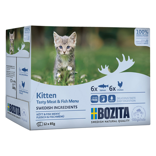 Bozita Kitten Bitar i sås mixpack 12 x 85 g - Kött- och fiskmeny