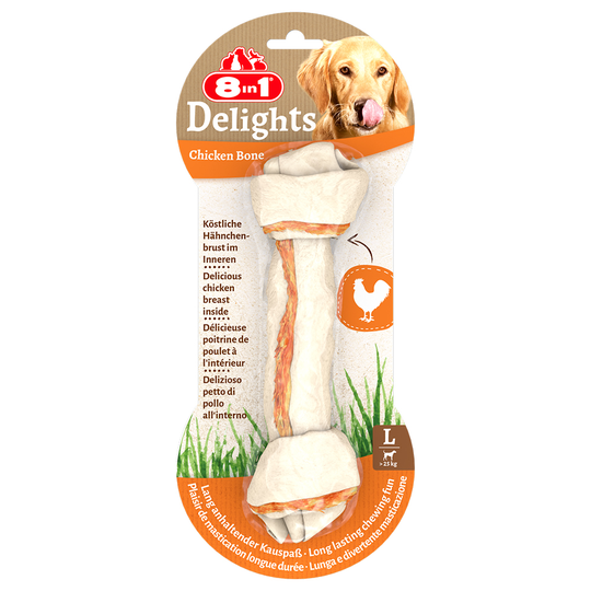 2 + 1 på köpet! 3 x 8in1 Delights hundgodis - Tuggben med kyckling: L, 3 x 85 g (3 st)