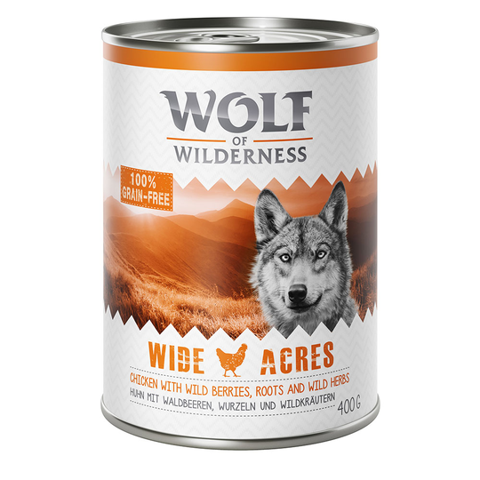 Sparpris! 24 x 400 g Wolf of Wilderness våtfoder - Wide Acres - Chicken