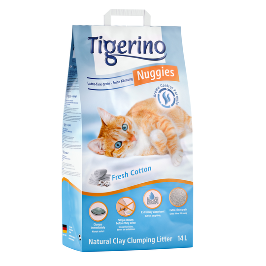 2 x 14 liter till sparpris! Tigerino Nuggies kattströ - Ultra Fresh Cotton (fina korn)
